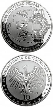 200e geboortedag Gottfried von Semper 10 euro Duitsland 2003 Proof